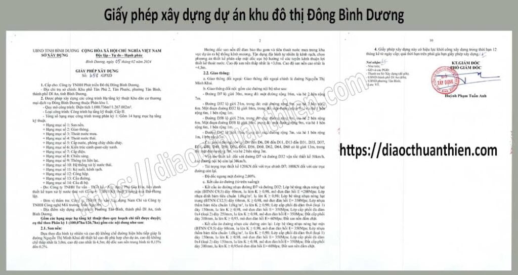 Giấy phép xây dựng dự án khu đô thị Đông Bình Dương