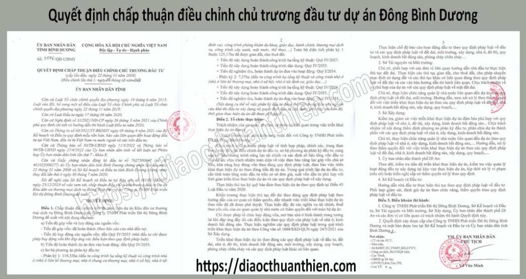 Quyết định điều chỉnh chủ trương quy hoạch dự án khu đô thị Đông Bình Dương